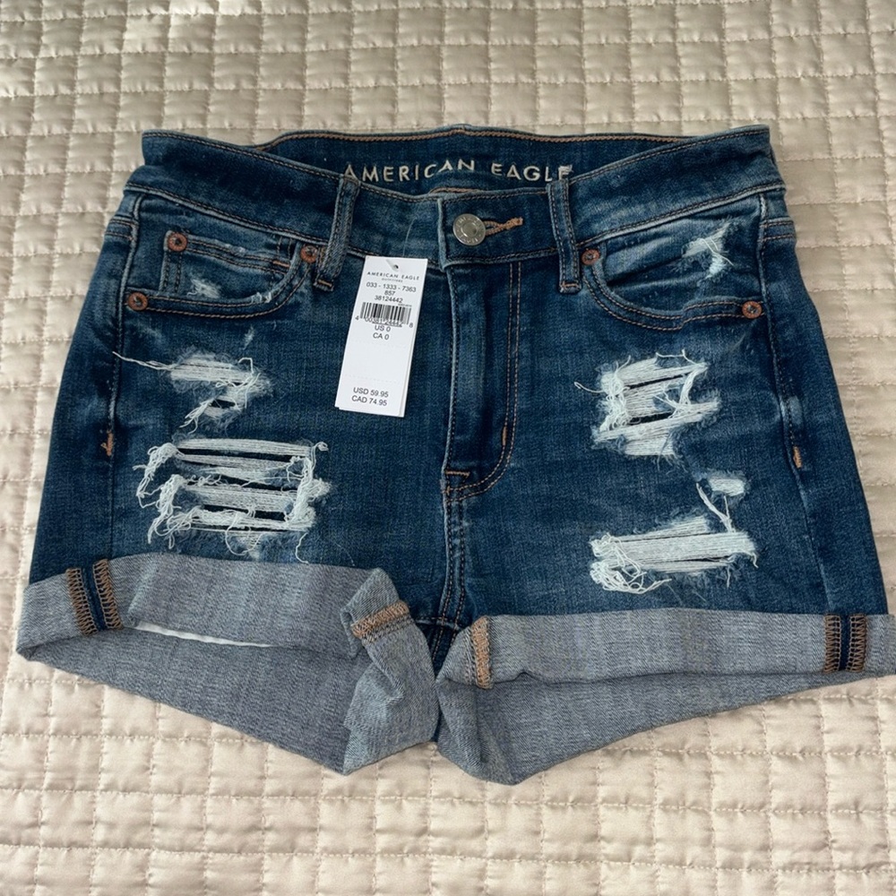 American Eagle Women’s High-Rise Distressed Denim Shorts Size 0 - NWT